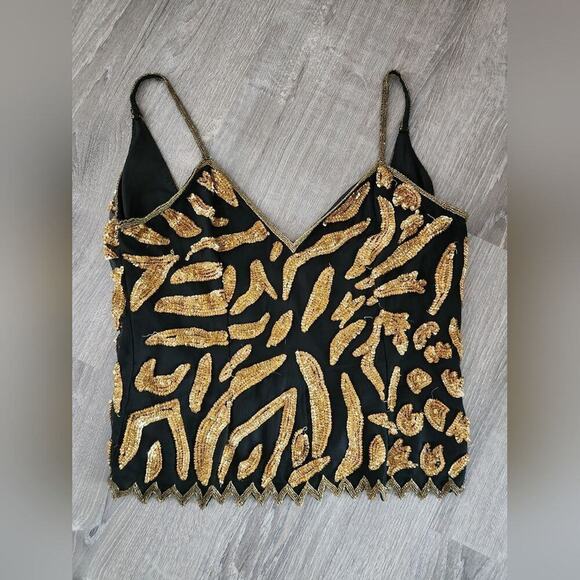 Vintage MARK & JOHN by Gopal Hand Beaded Sequin Sleeveless Evening Top sz M - Picture 4 of 8